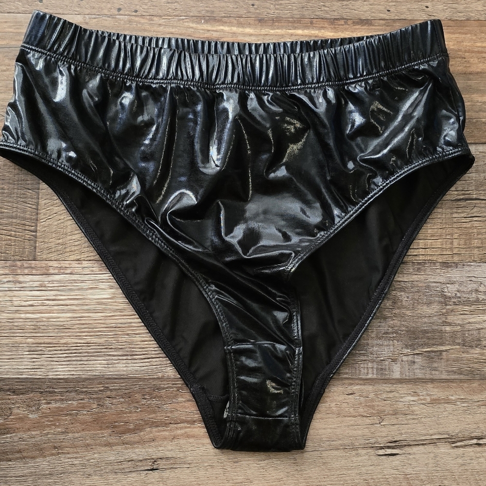 Club Exx Black Shiny Bikini Bottom NWOT